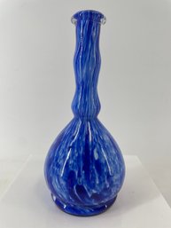 Hand-blown Cobalt Blue And White Mottled Barber Bottle