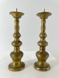 Pair Of 6' Turned Brass Candlesticks