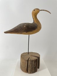 Hand-carved Wooden Curlew Shorebird Decoy