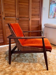 Lawrence Peabody Mid Century Cane Wicker Lounge Chair