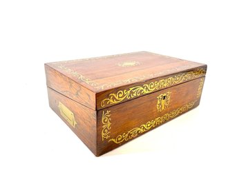 Regency Rosewood Writing Slope Box With Intricate Brass Inlay