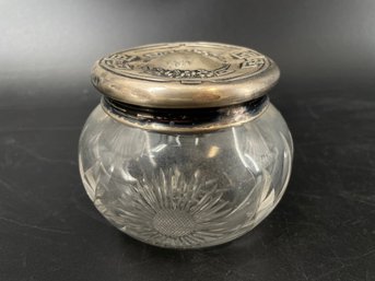 Antique Cut Crystal Vanity Or Dresser Jar With Sterling Lid