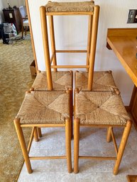 Mid-Century Bar Stools In Wood And Bast, Italy, 1960s