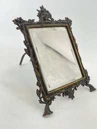 French Gilt Bronze Easel-back Mirror With Ornate Floral And Leaf Decoration