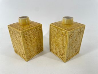 Pair Of Chinese Yellow-Glazed Porcelain Vessels