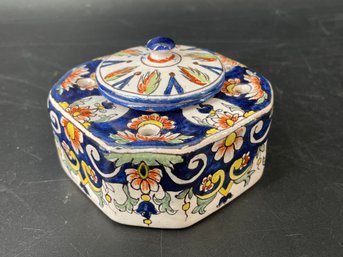 Antique French Faience Inkwell, Hand-painted With A Vibrant Polychrome Floral Motif