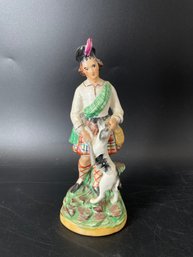 Antique Staffordshire Figure Of A Scottish Hunter With A Dog