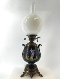 Antique English Oil Lamp Hand Painted  - Electric