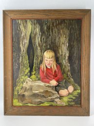 Painting Of A Young Girl Sitting In Front Of A Tree Signed Jane Morrel