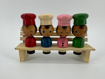 Vintage 1950s Japanese-made Wooden Chef Salt And Pepper Shakers