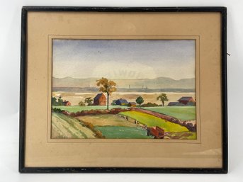 Vintage Landscape Watercolor Painting