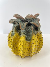 Art Studio Pottery Ceramic Prickly Pineapple Fruit Vase Candle Holder Sculpture Figurine Home Decor