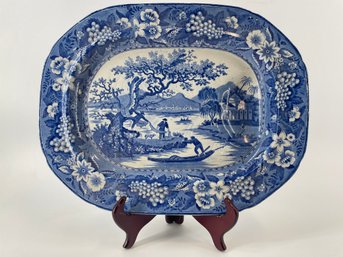 Antique Oversized English Staffordshire Blue And White Meat Platter