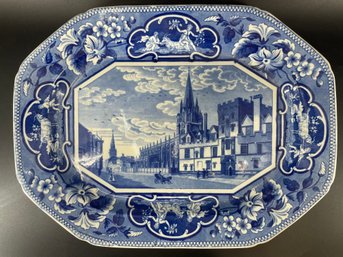 Blue And White Platter Oxford Views Series By J & W Ridgway Of Staffordshire England Circa 1835