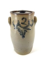 Antique Salt Glaze Crock W/ Cobalt Blue Decor