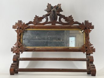 Victorian Carved Walnut Mirror Towel Rack
