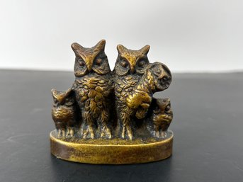 Antique Bronze Owl Family Paper Weight