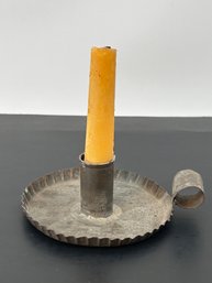 19th C. Tin Finger Lamp With Crimped Edges