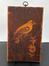 Antique Hand Carved And Signed Goldfinch Plaque