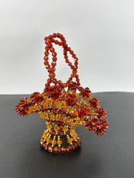 Vintage Beaded Basket Made Of Brass Safety Pins