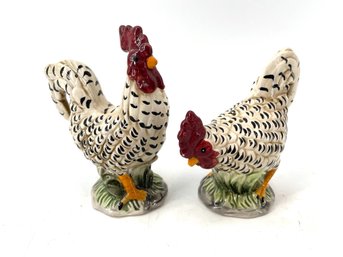 Pair Of Ceramic Rooster And Hen Salt And Pepper Shakers