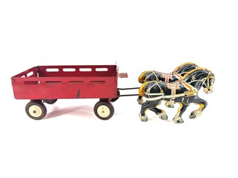 Vintage Horse Drawn Trailer Toy Metal