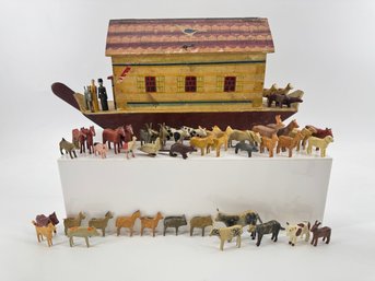 Spectacular Folk Art Noahs Ark Set W/ Many Pieces