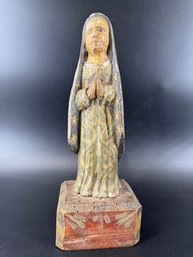 Hand Carved Painted Madonna Figure