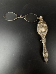 Antique Folding Hand Held Eye Glasses W/ Sterling Handle