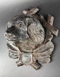 Black Forest Dog Head Head Mount, Carved With Glass Eyes