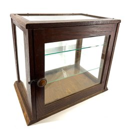Wood And Glass Display Case With Glass Shelves