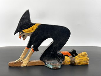Witch On Broom Doorstop Foot Scraper, Albany Foundry