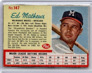 1962 Post Eddie Mathews