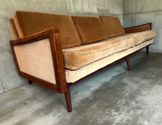 Mid Century Modern Upholstered Sofa With Wood Frame