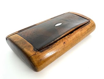 Wooden Rectangular Hinged Lid Snuff Box With Mother Of Pearl Inlay