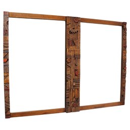 Vintage Brutalist Lane 'Pueblo' Polychromed Wall Mirror