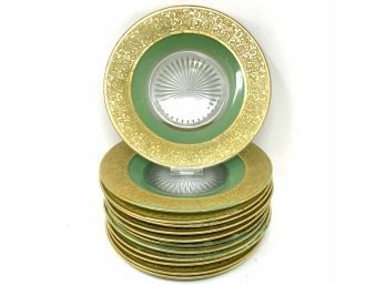 Set Of 12 Luncheon Plates With Gold Trim
