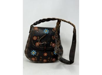 Vintage Leather Tooled And Handpainted Handbag