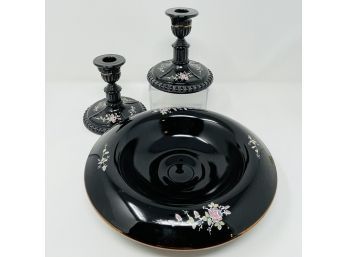 Collection Of Black - Hand Painted Fenton Glassware - Signed