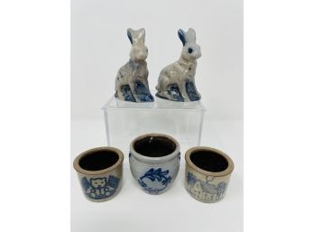 Collection Of Vintage Pottery With Cobalt Design