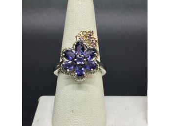 Floral Multi Stone Cluster Flower Sterling Silver Ring