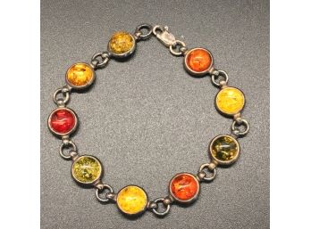 Vintage Multi Colored Amber Sterling Silver Bracelet