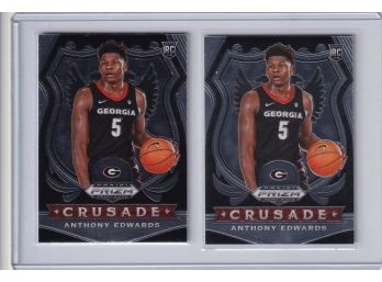 Two 2020 Panini Prizm Anthony Edwards Rookie