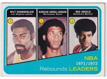 1972 Topps 1971/1972 NBA Rebound Leaders Wilt Chamberlin, Kareem Abdul Jabar