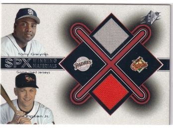 2001 Upper Deck SPX Winning Materials Tony Gwynn & Carl Ripken Jr Jersey Card