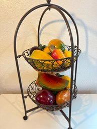 H4 Metal 2 Tiered Basket With Faux Fruit 9x21'
