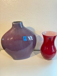H8 Purple Vase 14x12x2, Red Glass Vase BX Vase 9x6'