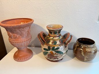 H9 Lot Of 3 Pottery/jar Vases 8x10', 9x9', 6x5'