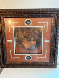 H55 (2) 26x26' Copper Leaves Print With Turquoise Inset