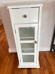 H57 White Cabinet With Drawers And Glass Panels 12x13x32'